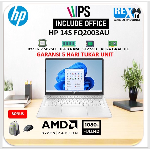 Laptop HP 14S FQ2002AU Ryzen 7 5825U 16GB + Office