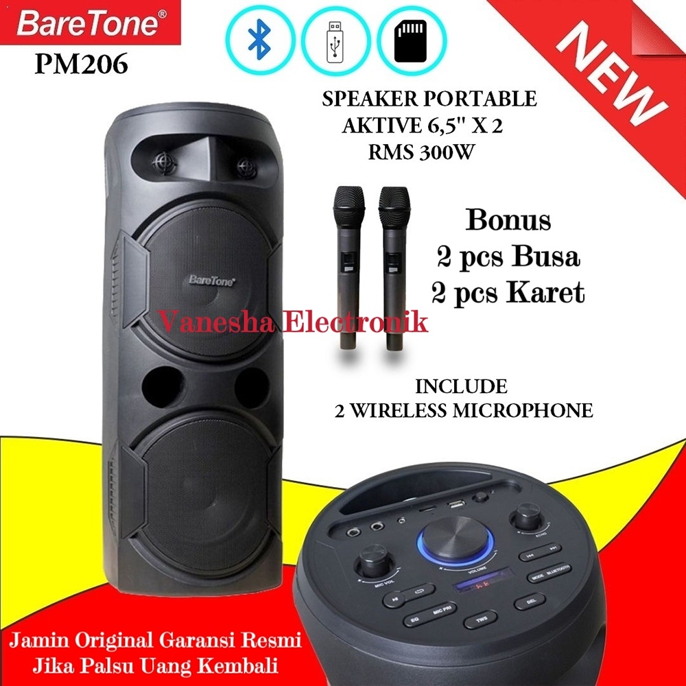 Speaker Portable Wireless Baretone PM 206 / PM206 Original 8 inch