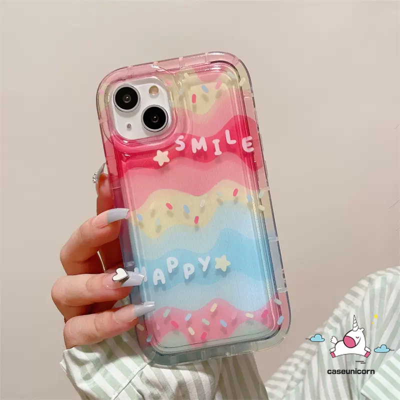 IPHONE Ins Warna-Warni Pelangi Case Kompatibel Untuk Iphone11 14 13 12 Pro MAX 7plus XR 6 6S 78 Plus X XS MAX Bintang Lucu Senyum Bahagia Lembut TPU Silicon Bening Airbag Shockproof Phone Cover