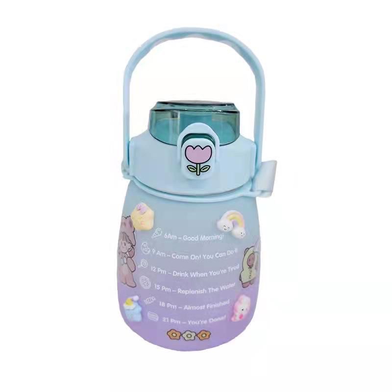 Botol Minum 1300ML 1.3 Liter Korea VIRAL / Botol Gradasi / Botol Lucu Gemoy Free stiker 2D dan3D &amp; Tali Gantungan Panjang