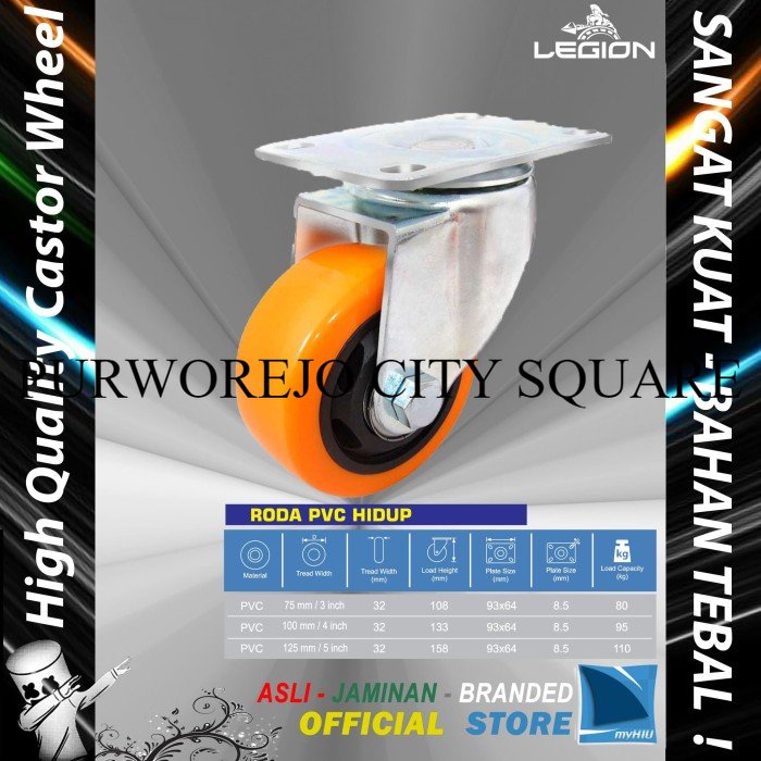 Spesial Roda Lori 5" inch / 125 mm Multi Arah Besi - PVC Caster Troli LEGION