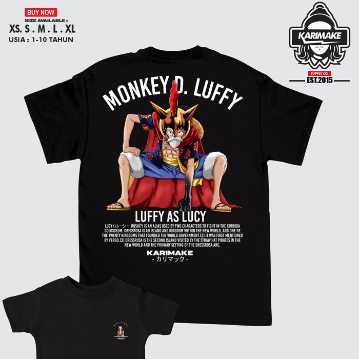 Kaos Baju Anak ONE PIECE MONKEY D. LUFFY LUCY DRESSROSA Kaos Anime - K - V2 - HITAM, XL