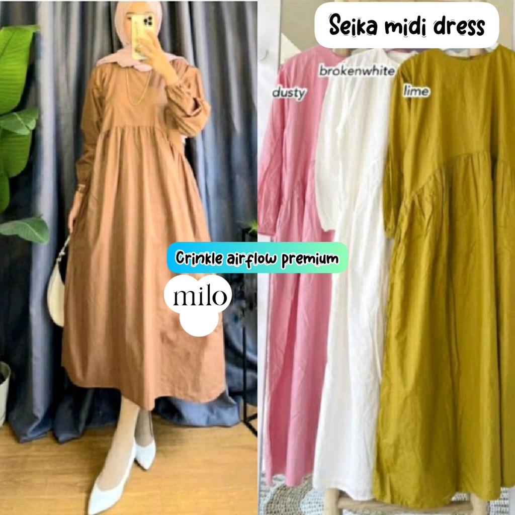 Seika midi dress  L,XL,XXL Midi dress wanita tren