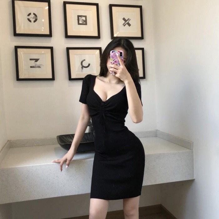 Korean Sexy Knit Mini Dress Rajut Import Terusan Pendek Seksi B2037