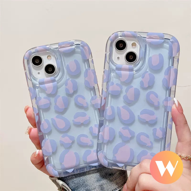 IPHONE Ins Fashion Case Motif Leopard Ungu Kompatibel Untuk Iphone11 13 12 14 Pro Max XR X XS Max 78 6s 6 Plus SE 2020 Transparan Shockproof Airbag Lembut TPU Cover