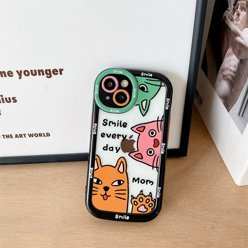 Brown Cat Soft Case HP iP iPhone 11 12 13 14 Pro Max Hitam Puff Casing Apple Baru