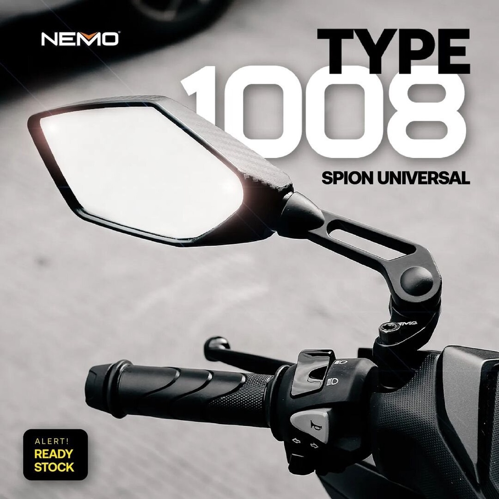 SEPASANG KANAN KIRI MIRROR MIROR SPION KACA SEPION PREMIUM DUCATI NEMO MAXI 1008 ALLOY MOTIF CARBON HITAM BLACK UNIVERSAL UK JUMBO PANDANGAN LUAS PCX NMAX N-MAX N MAX VARIO AEROX DLL ORI ORIGINAL GMA ASLI