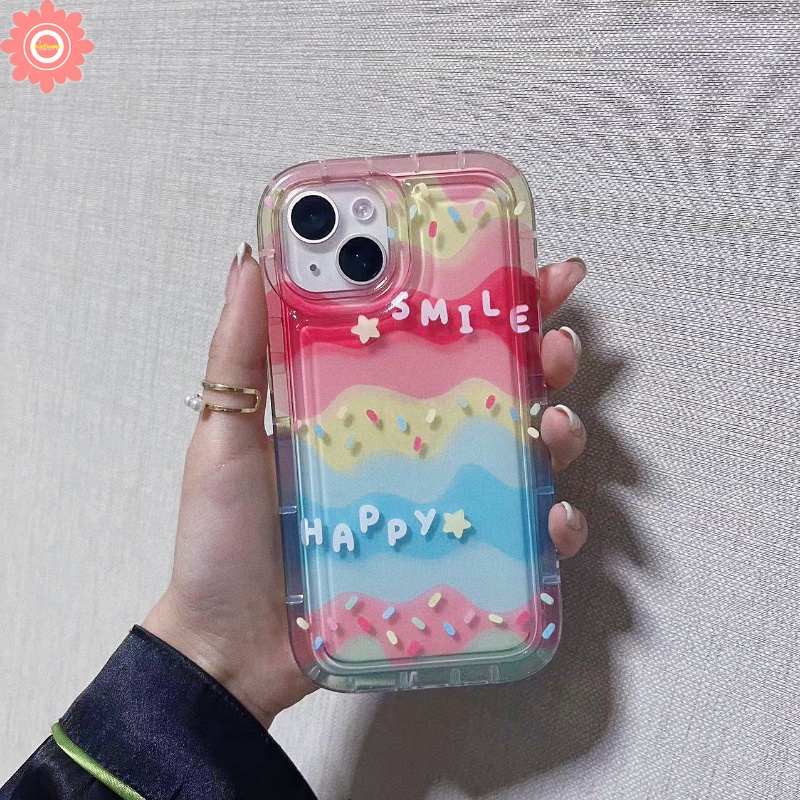 IPHONE Casing Happy Smile Kompatibel Untuk Iphone11 13 12 14 Pro Max 7Plus XR 6 6s 8plus X Xs Max SE 2020 INS Kreatif Warna-Warni Pelangi Shockproof Airbag Transparan Lembut TPU Cover