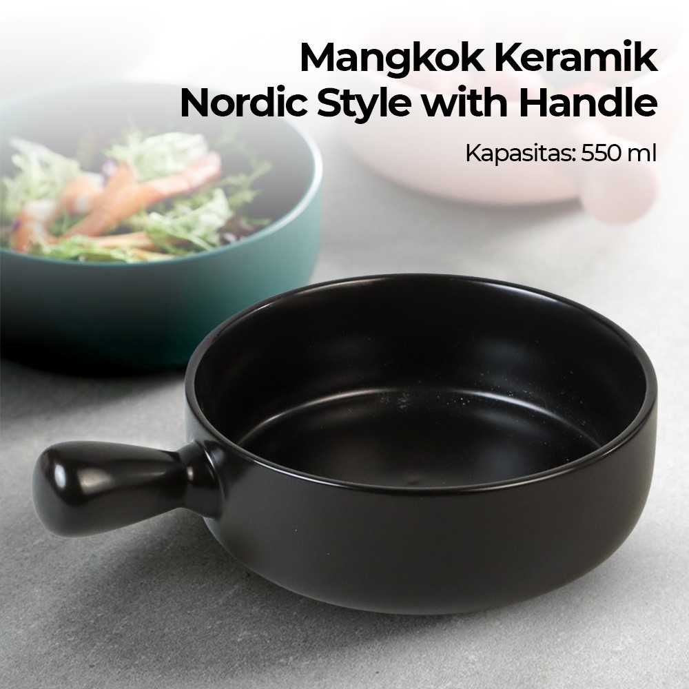 (BISA COD) FTIHSHP Glazed Mangkok Keramik Bowl Nordic Style 15 cm with Handle - PJ535