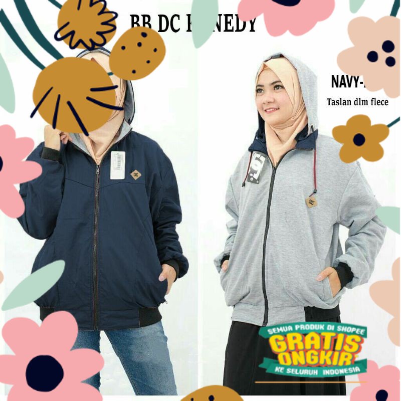 JAKET BOMBER NAVY CEWEK BOLAK BALIK 2in1 / JAKET PARASUT POLOS MURAH TERLARIS / JAKET BB DC / WANITA