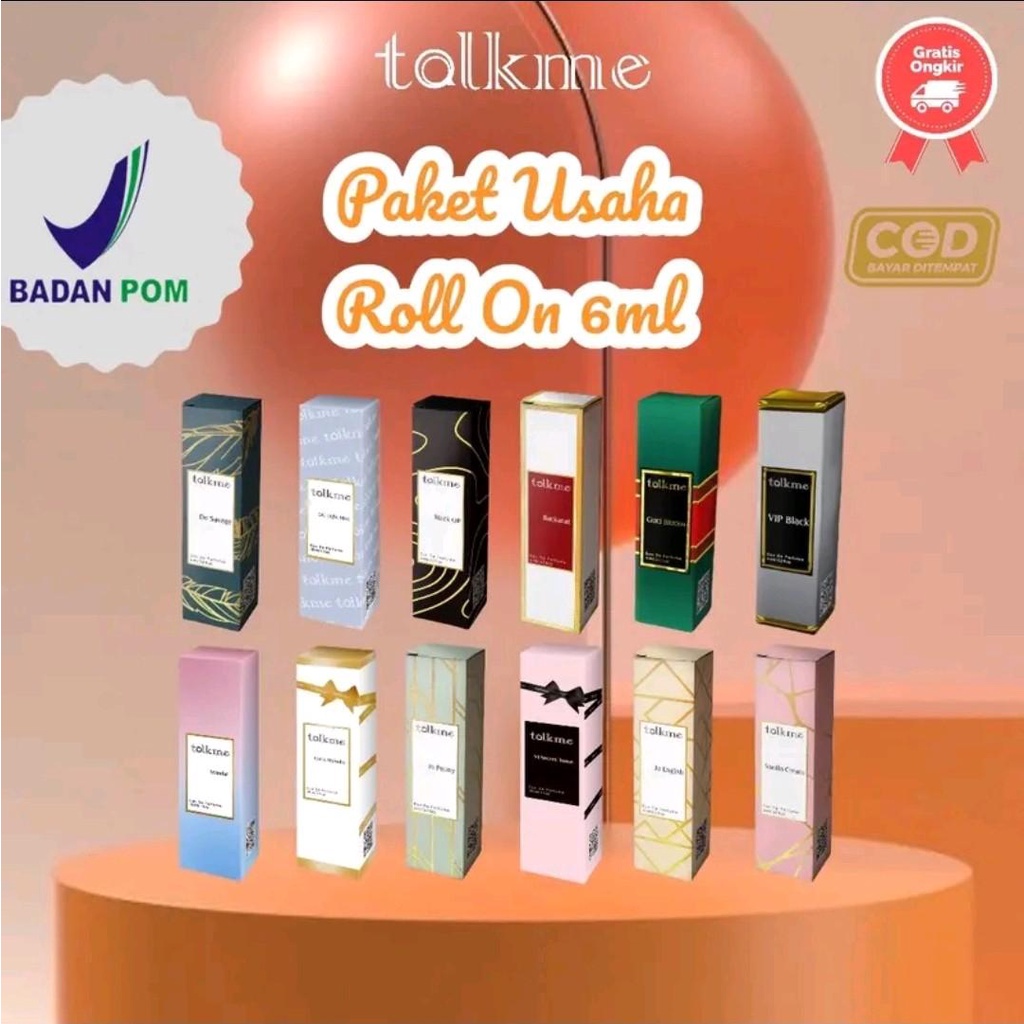 PAKET USAHA 12 PCS ROLL ON 6ML TALKME PARFUM AROMA BISA MIX