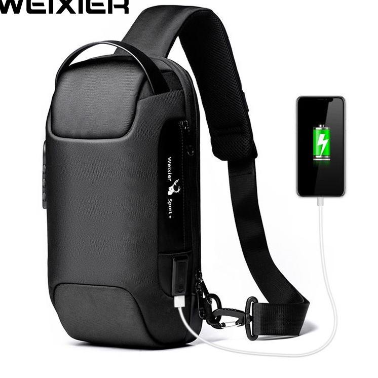 ○ WEIXIER 9529 Tas Selempang Pria Shoulder Bag Anti Maling USB Port Anti Air WX-OS ➤