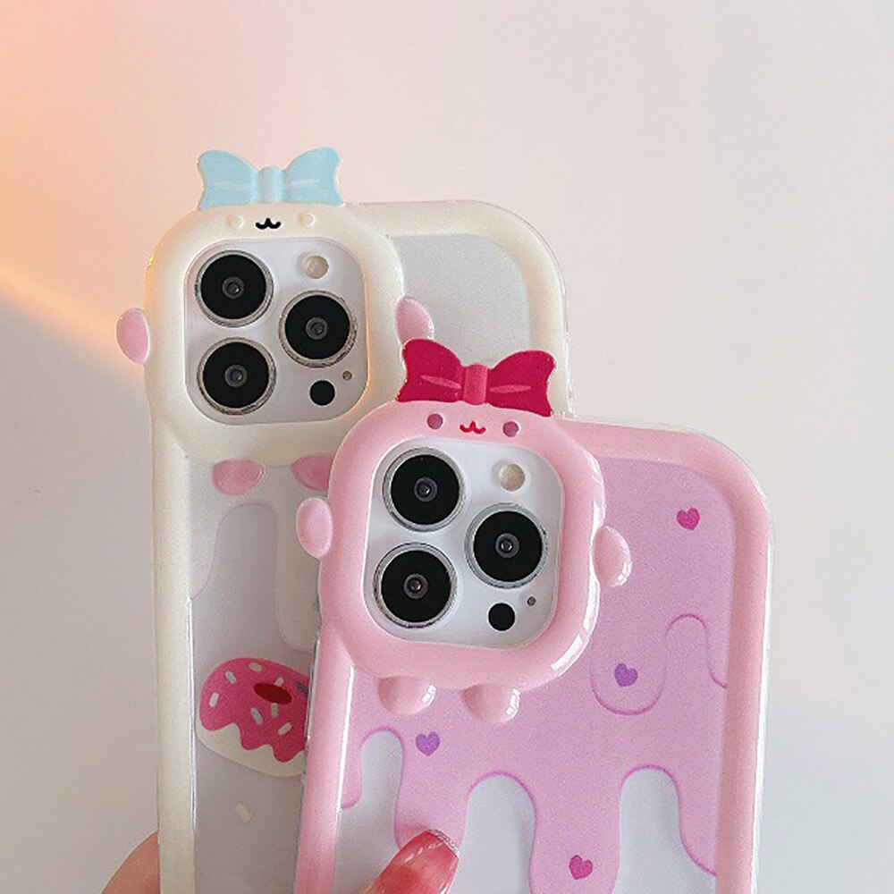 Case iPhone X XS XR 11 12 12 Pro 12 Pro Max Casing Cute Cake 3D Camera Monster Character Silicon Premium