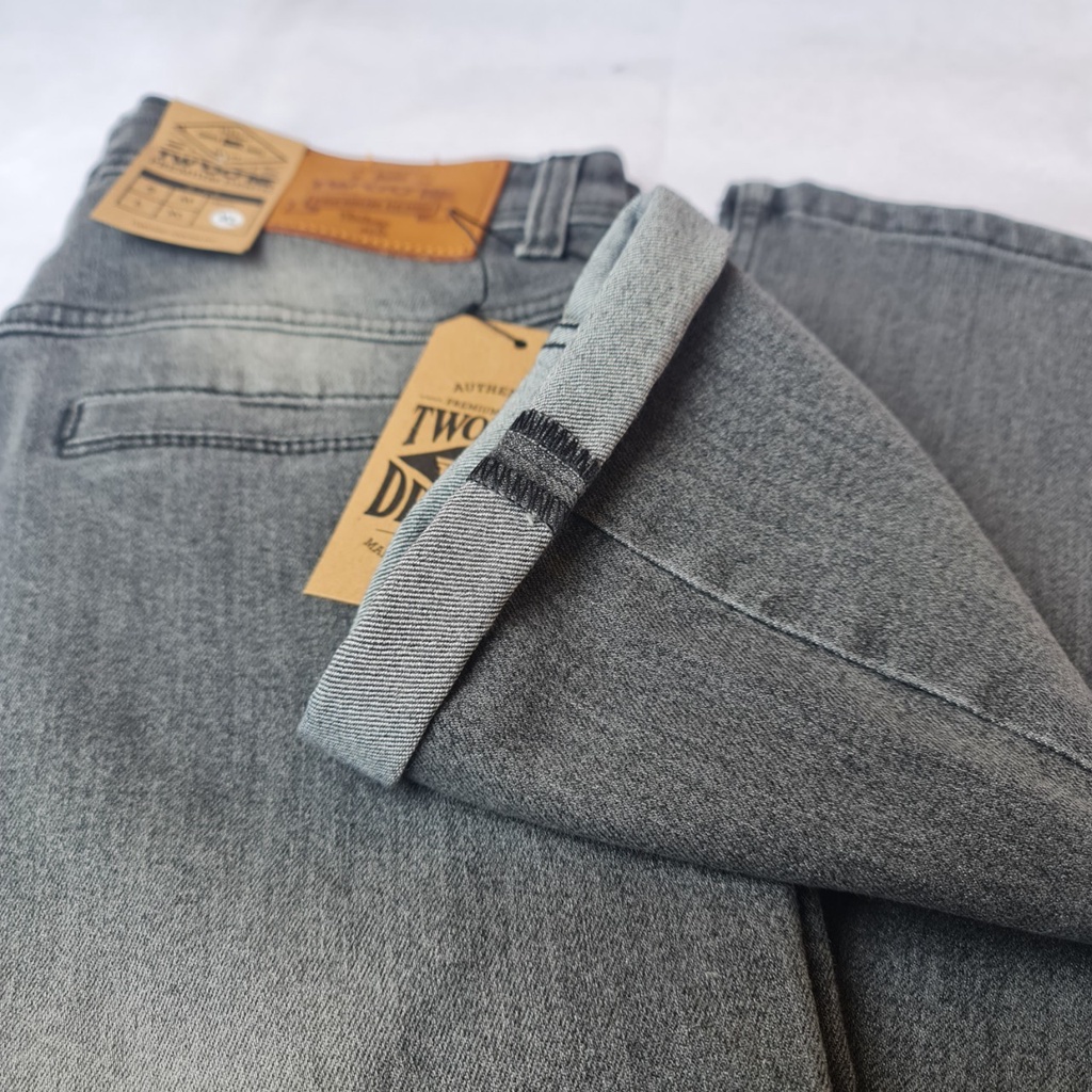 TWO ONE Celana Jeans Panjang Pria - Celana Jeans Pria Slim Fit Saku Bobok - Jeans Pria Denim Stretch Abu-abu