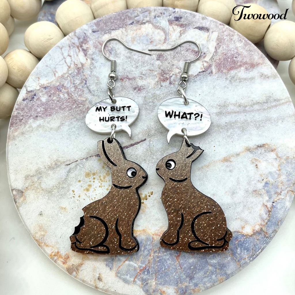 Twowood 1pasang Liontin Anting Kartun Hewan Liontin Eye-catching Geometris Menarik Telinga Dekorasi Akrilik Paskah Perhiasan Cokelat Kelinci Rabbit Earrings Perhiasan Aksesori