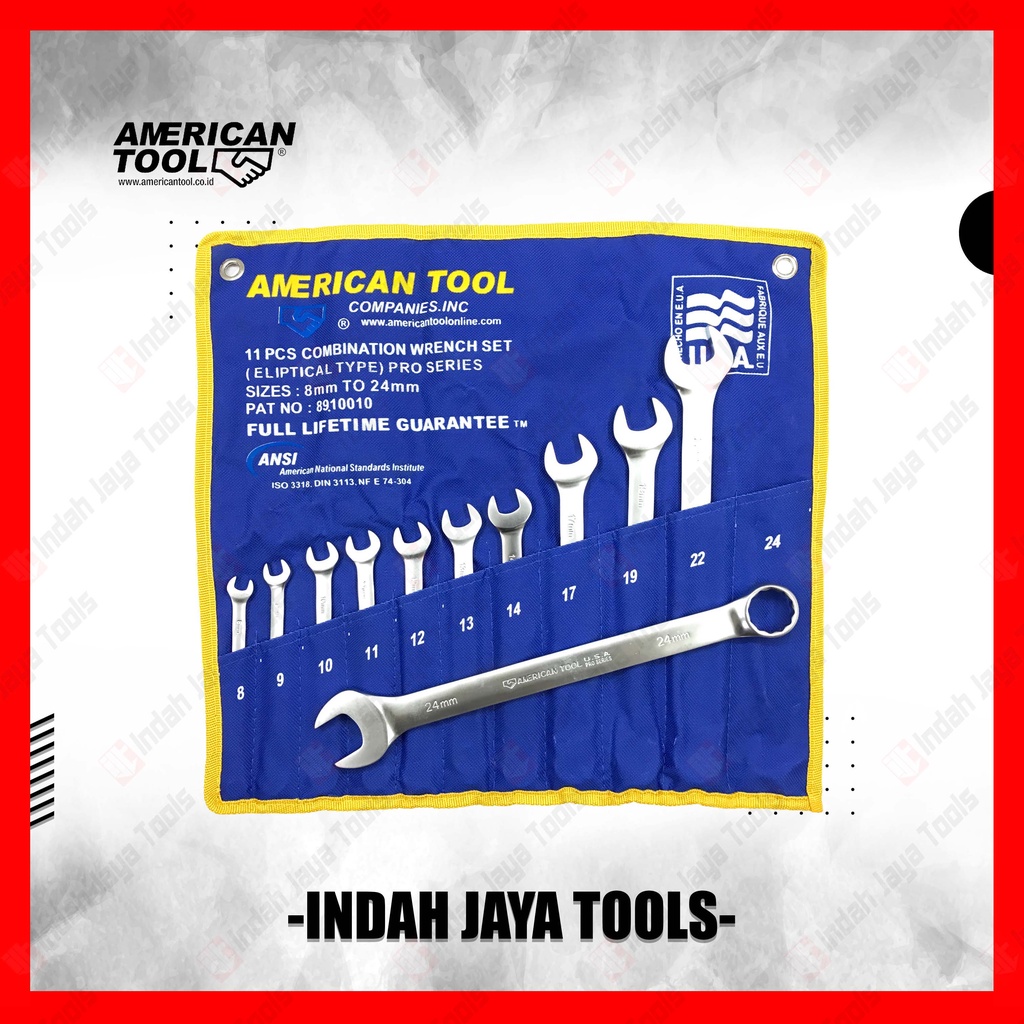 AMERICAN TOOL Kunci Ring Pas Set 11 pcs 8 - 24 mm