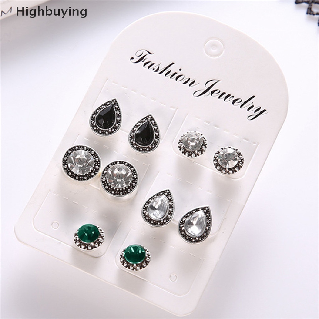 Hbid 5pasang/Set Boho Water Drop Kristal Berlian Imitasi Stud Anting Wanita Pesta Perhiasan Glory