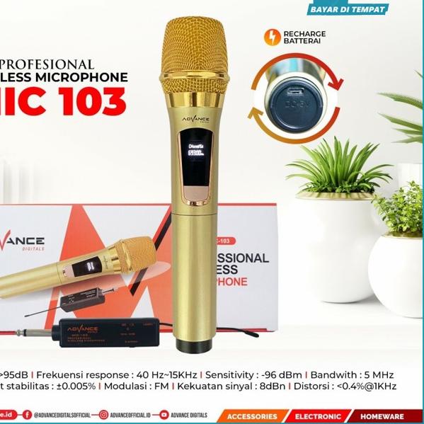 ✬ Mic wireless single advance  / 103 Mic Profesional Wireless Microphone ADVANCE 103 Premium Origina