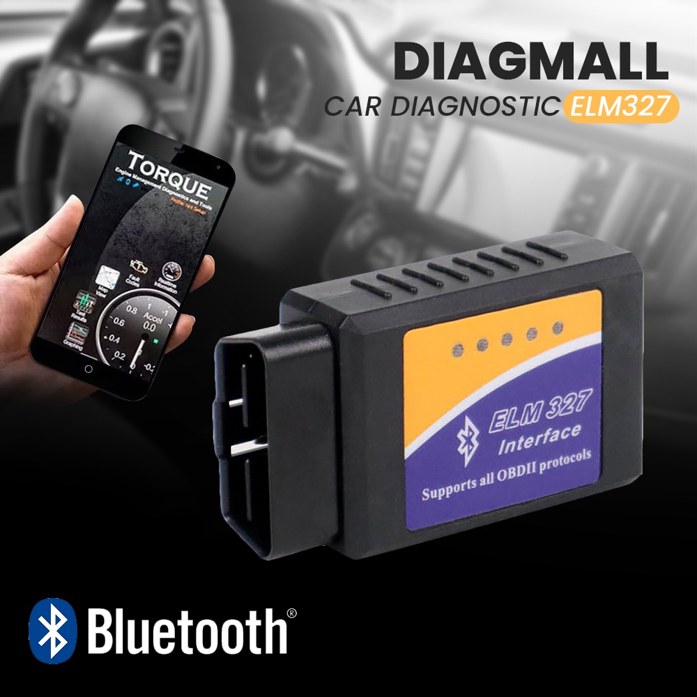 Diagmall Car Diagnostic ELM327 Bluetooth OBD2 V2.1 Test Tool - SC03 ASLI Pembaca Kode Masalah ELM 32