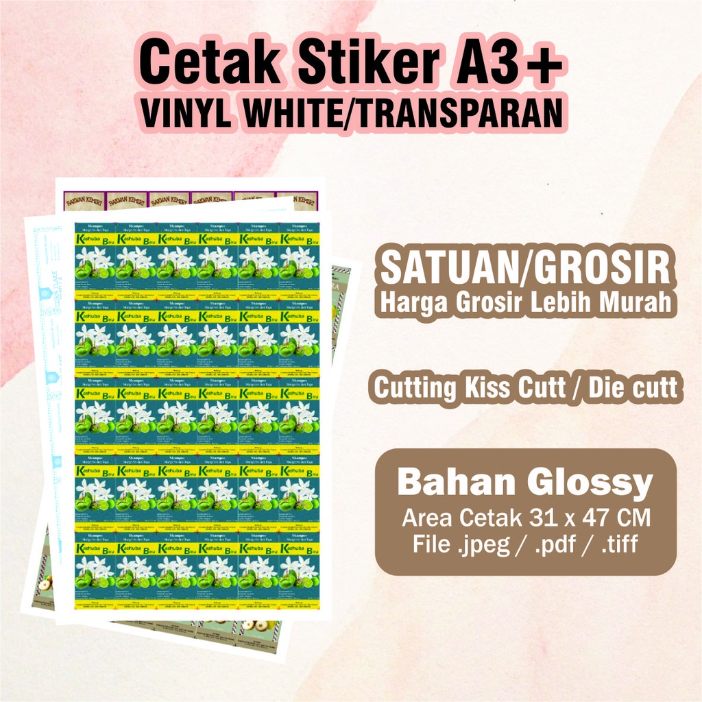 

Cetak + Cutting Stiker A3+ / Kiss Cutt / Die Cutt