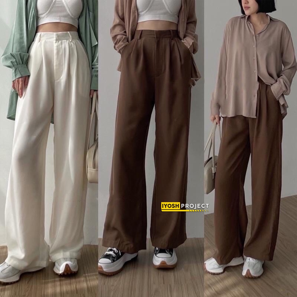 Loose Pants 999 Trousers Wanita - Celana Kulot Wanita Highwaist Bahan Jatuh BB 35-85 KG