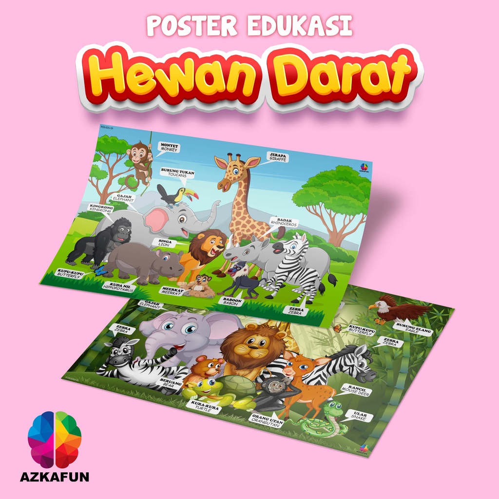 Poster Edukasi HEWAN DARAT - Poster edukasi anak poster animal