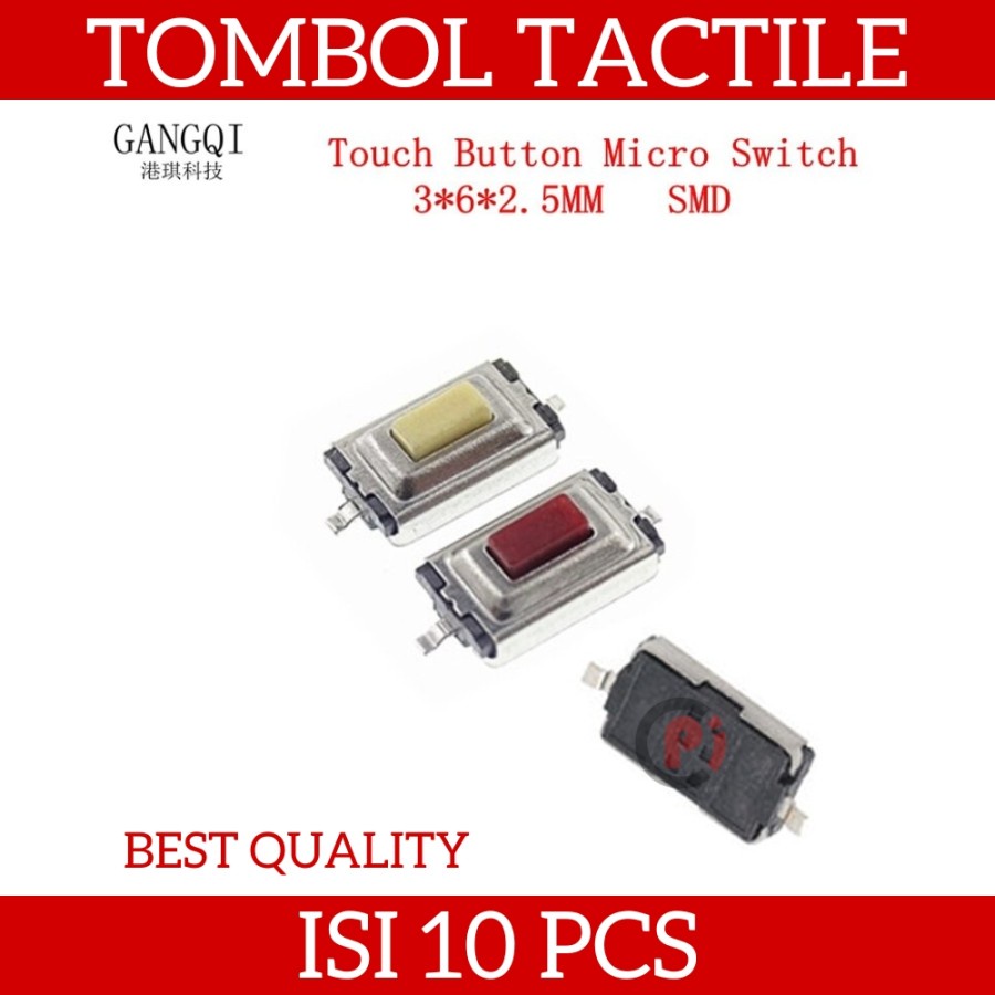 Isi 10 Pcs Tact Switch SMD 6x3x2.5mm Tactile Push Button Saklar Sw Mini 2Pin PCB