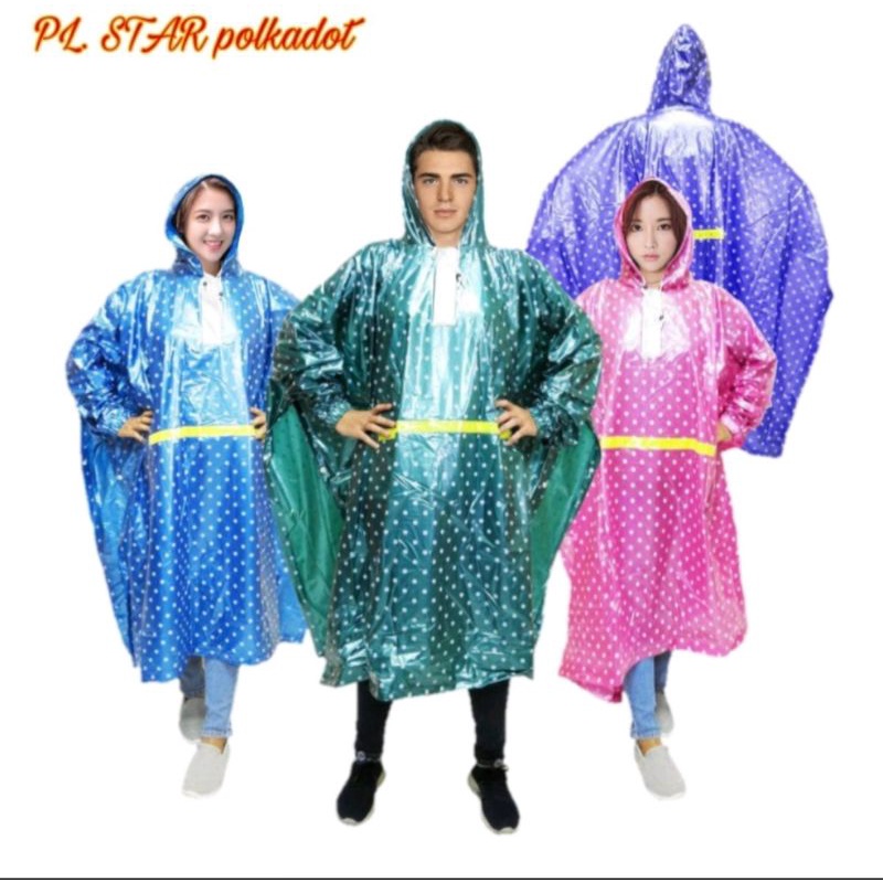 Jas Hujan/Jas Hujan Ponco lengan/Jas Hujan Dewasa/Polkadot produk dolphin blue/Elmondo