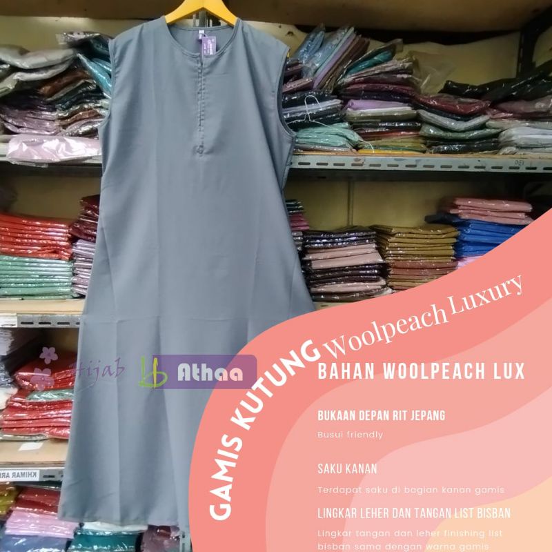 Dress gamis kutungan tanpa lengan Sleeve less inner buntung outer wolfis Lux