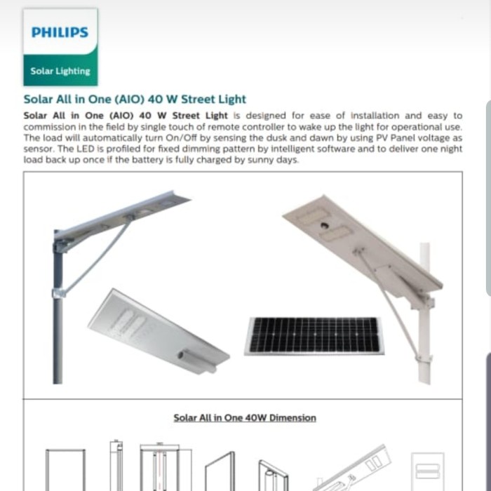 Lampu Jalan Led Solar Cell Philips 40W Pju Tenaga Surya 40 Watt