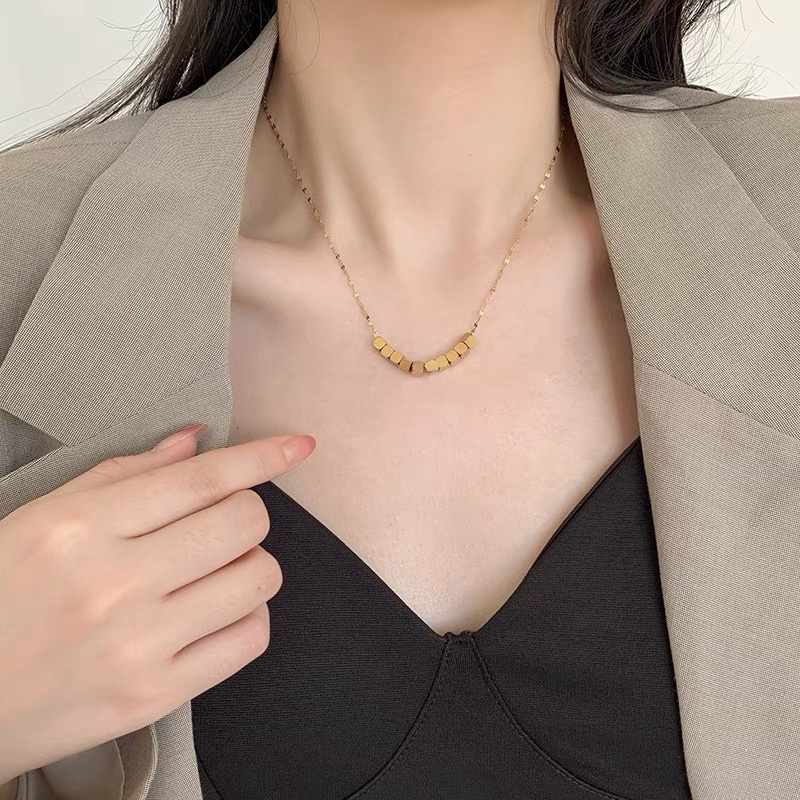 Kalung Rantai Klavikula Bentuk Persegi | Kalung Bahan Titanium Steel 18k Warna Rose Gold | Kalung Bahan Stainless Steel Untuk Hadiah