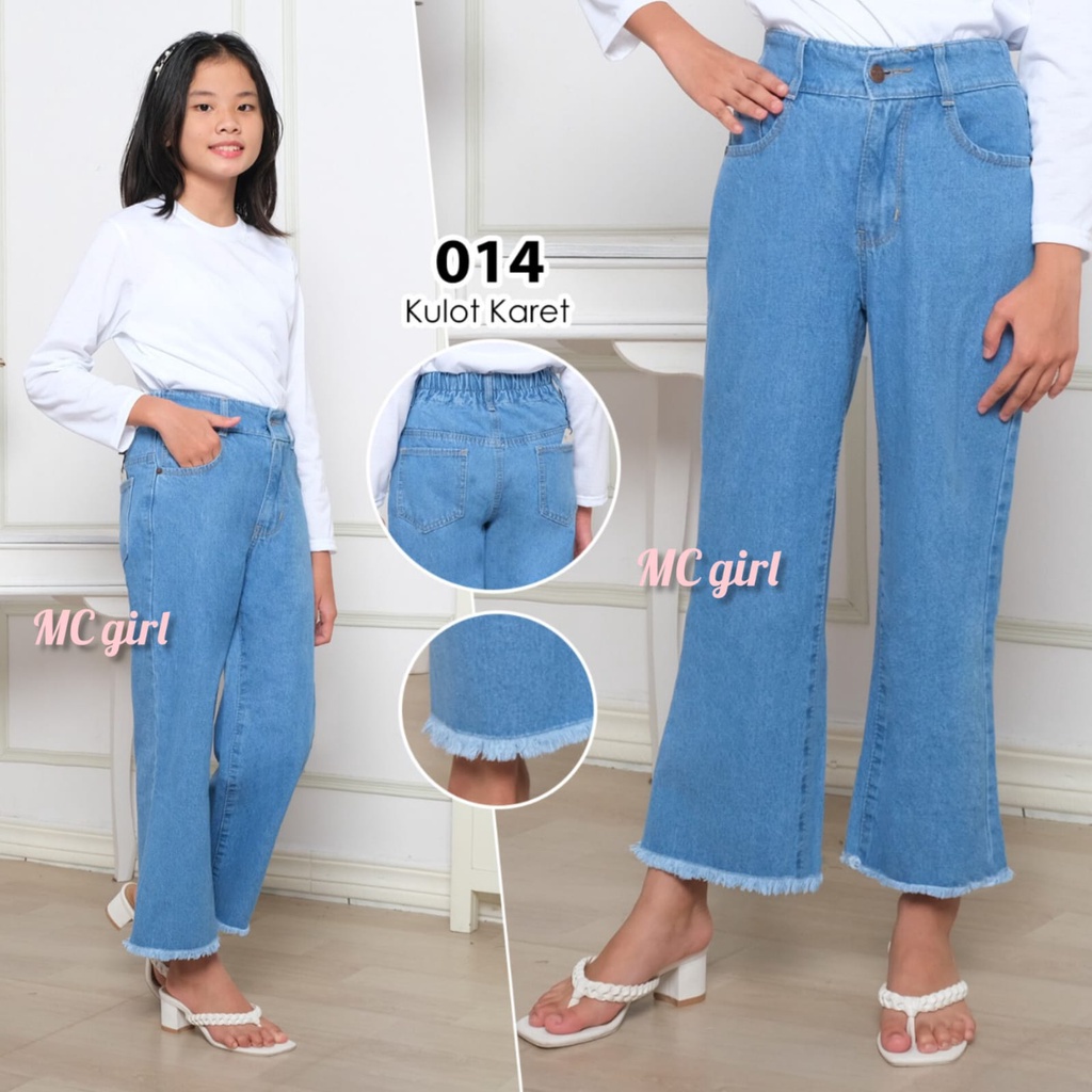 ( Size 24 - 26 ) MC girl - Kulot Rawis Pinggang Karet Anak Tanggung / Kulot Jeans Kancing 1 / Celana Jeans Kulot Boyfriend Rumbai Anak Perempuan