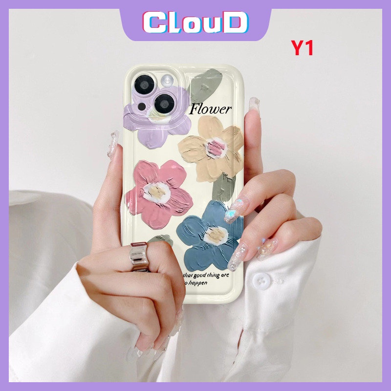 IPHONE Lukisan Cat Minyak Bunga Shockproof Airbag Case Kompatibel Untuk Iphone6 7plus11 13 14 12 Pro Max X XR XS Max 6s 8plus SE 2020 Art Fresh Flower Tulips Back Soft TPU Phone Cover