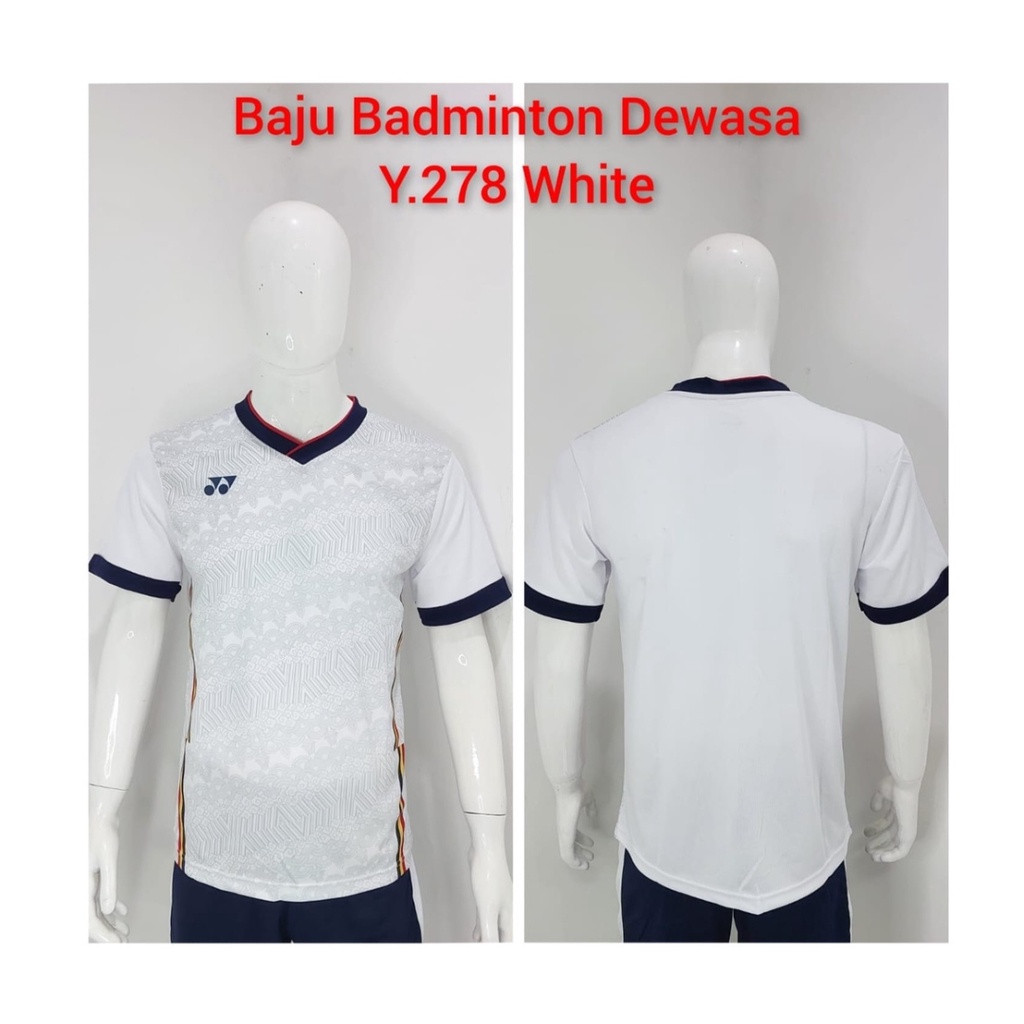 Kaos bulutangkis pria Y278 baju badminton atasan olahraga jersy wanita dewasa t-shirt outfit seragam kostum jersey casual suit pakaian jarsey oblong apparel sport jersi sudirman thomas uber cup bulu tangkis putih polos