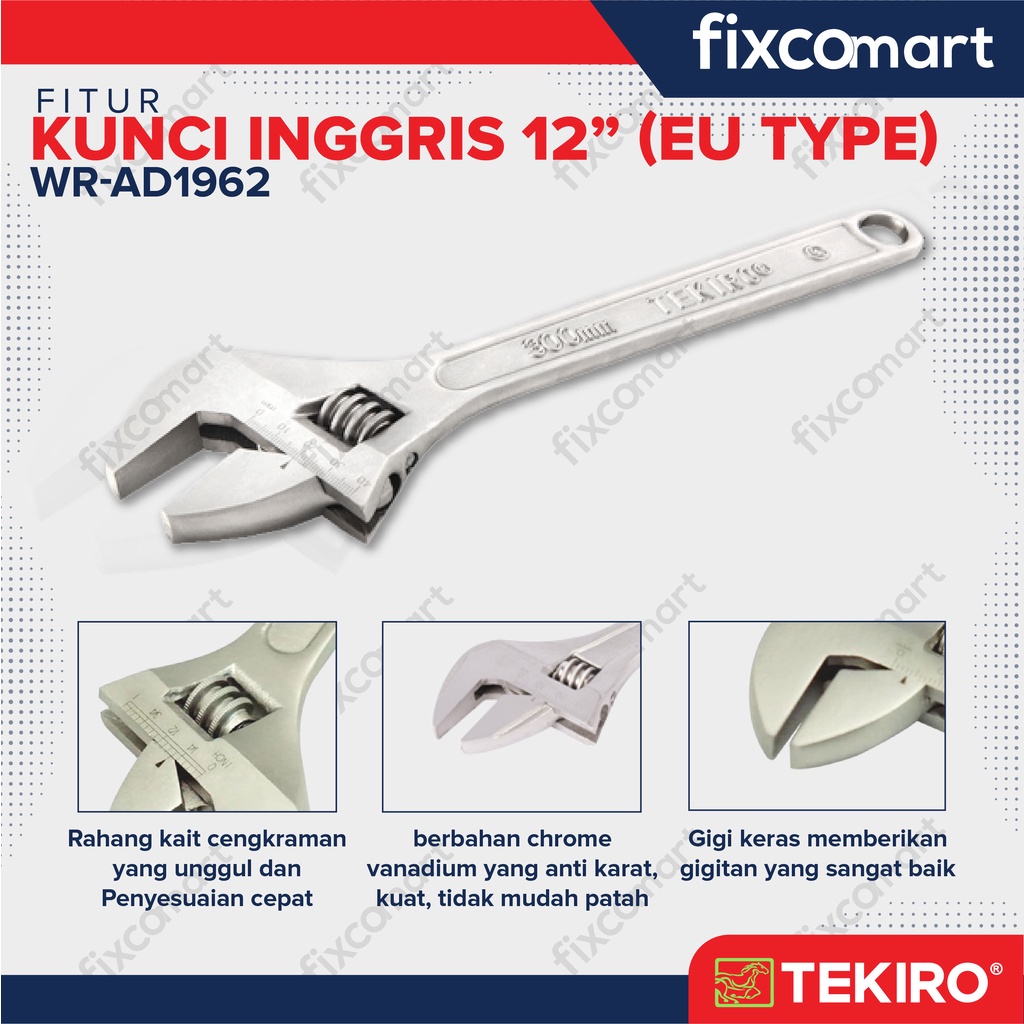 Tekiro Kunci Inggris 12 Inch / Adjustable Wrench Tipe Eu