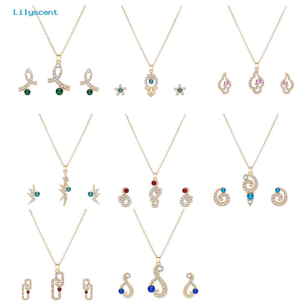 [LS] 1set Wanita Kalung Anting Geometris Elegan Hias Sparkling Adjustable Perhiasan Hadiah Faux Gem Lady Fashion Berlian Imitasi Mengkilap Liontin Kalung Anting Untuk Pesta