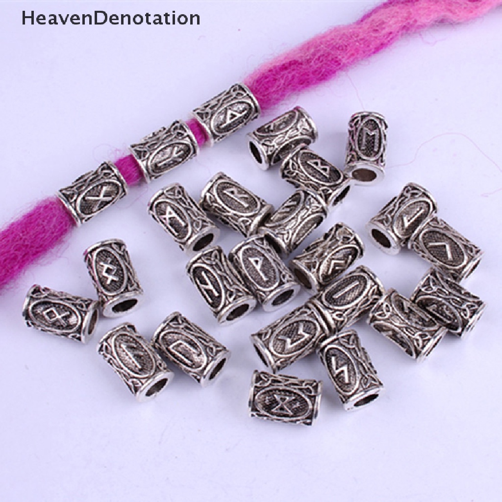 [HeavenDenotation] 24pcs Viking Runes Set Manik-Manik Longgar Spacer Manik-Manik Untuk Kepang Rambut Gimbal Manik-Manik DIY Membuat Perhiasan HDV