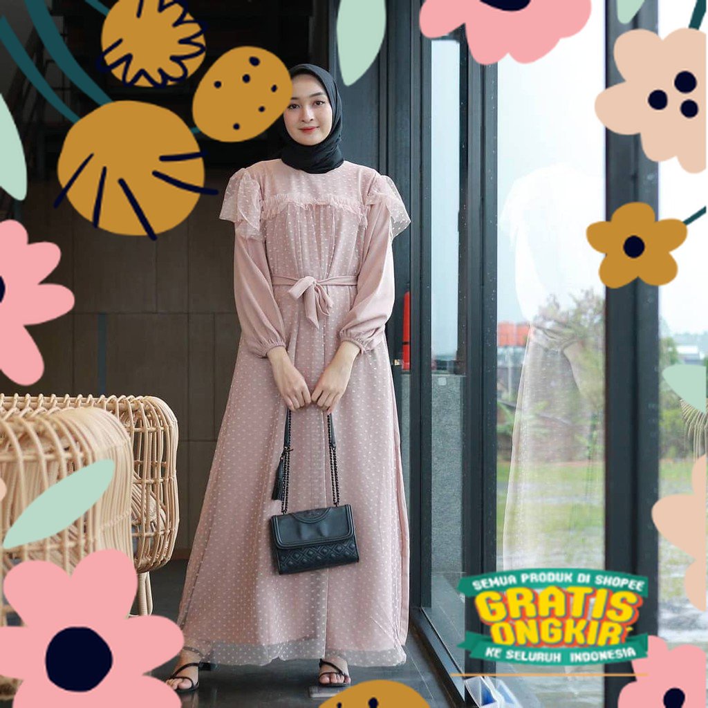 MIRA DRESS TILE DOT - BRUKAT PARTY GAMIS MAXY REMAJA BROKAT IMPORT WANITA MUSLIM KONDANGAN PREMIUM K