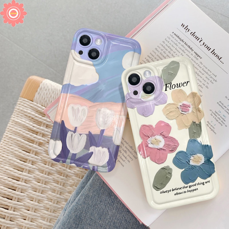 Fresh Art Flower Tulips Casing Untuk Redmi 12C 10 9 10C 9T 9C NFC A1 10A 9A Redmi Note 11 10 8 10s 9 11s POCO F4 Lukisan Minyak Flowers Airbag Shockproof Soft TPU Cover