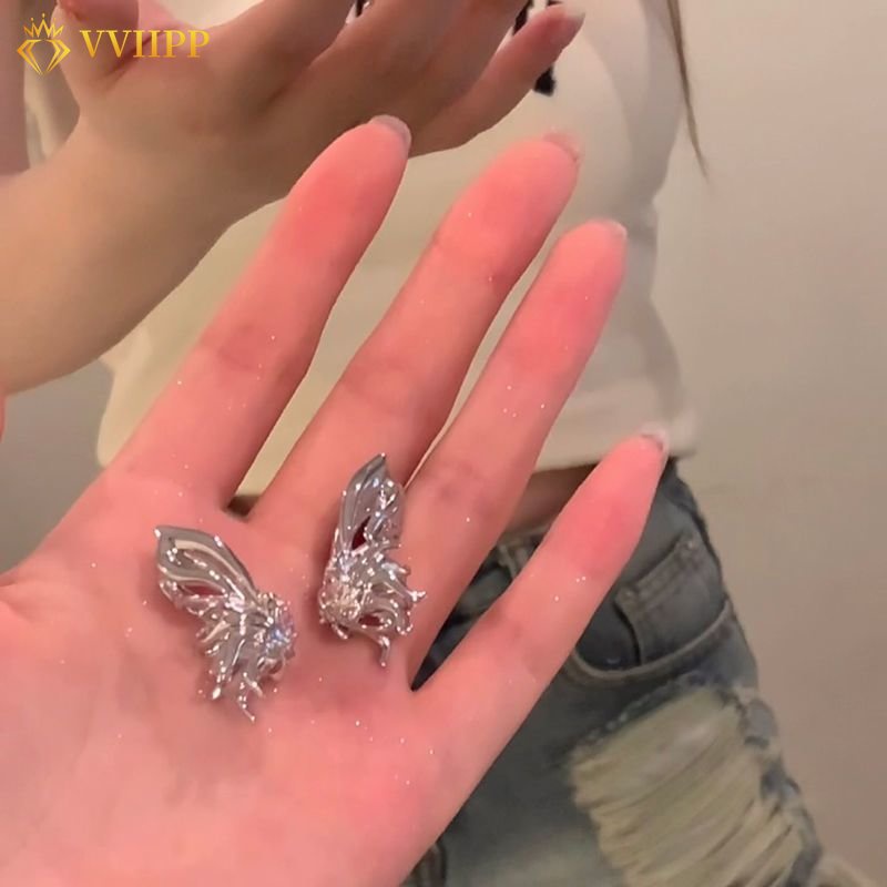 Anting Korea Kupu-Kupu Untuk Wanita Klip Perak Earring Perhiasan Aksesoris