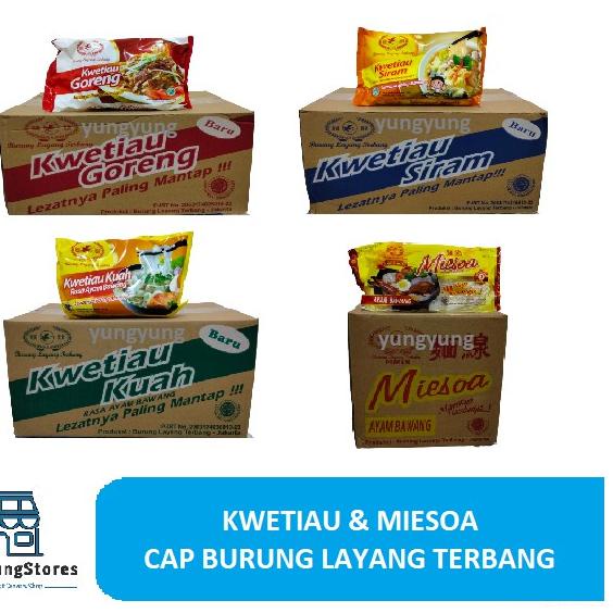 

♖ 1 Dus Isi 20 Bungkus Kwetiau Kuah / Goreng / Siram / Miesoa Kuah Cap Burung Layang Terbang ♂