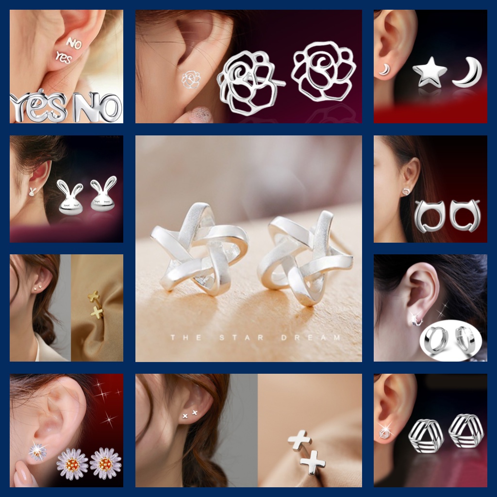 Goldkingdom Aksesoris Perhiasan Fashion Ready Stock Sterling Silver Anting Tusuk Gaya Lucu Minimalis Untuk Hadiah Wanita