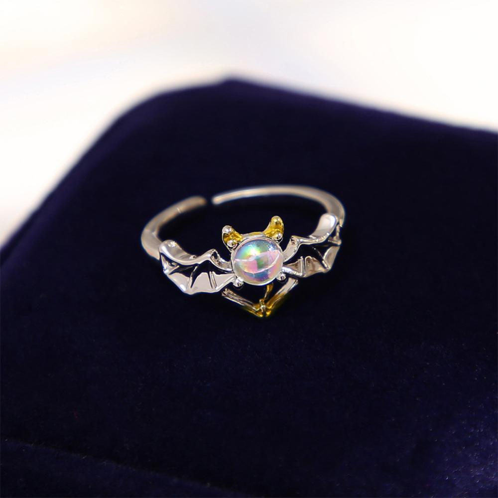 Timekey Vintage Moonlight Batu Cincin Kreatif Malaikat Dan Setan Cincin Pasangan Perhiasan Cincin Alloy Yang Dapat Disesuaikan Untuk Pria Wanita I1W1