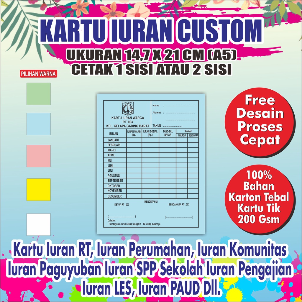 

KARTU IURAN, SPP, BAYARAN, KARTU LAINNYA UKURAN A5
