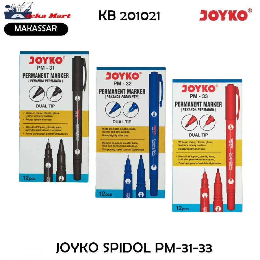 

[BOX/12PCS] JOYKO PERMANENT MARKER PM-31/PM-32/PM-33 DUAL TIP SPIDOL