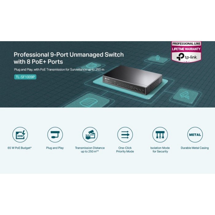 Switch with 8-Port PoE+ TP-LINK TL-SF1009P 9-Port 10/100Mbps Desktop