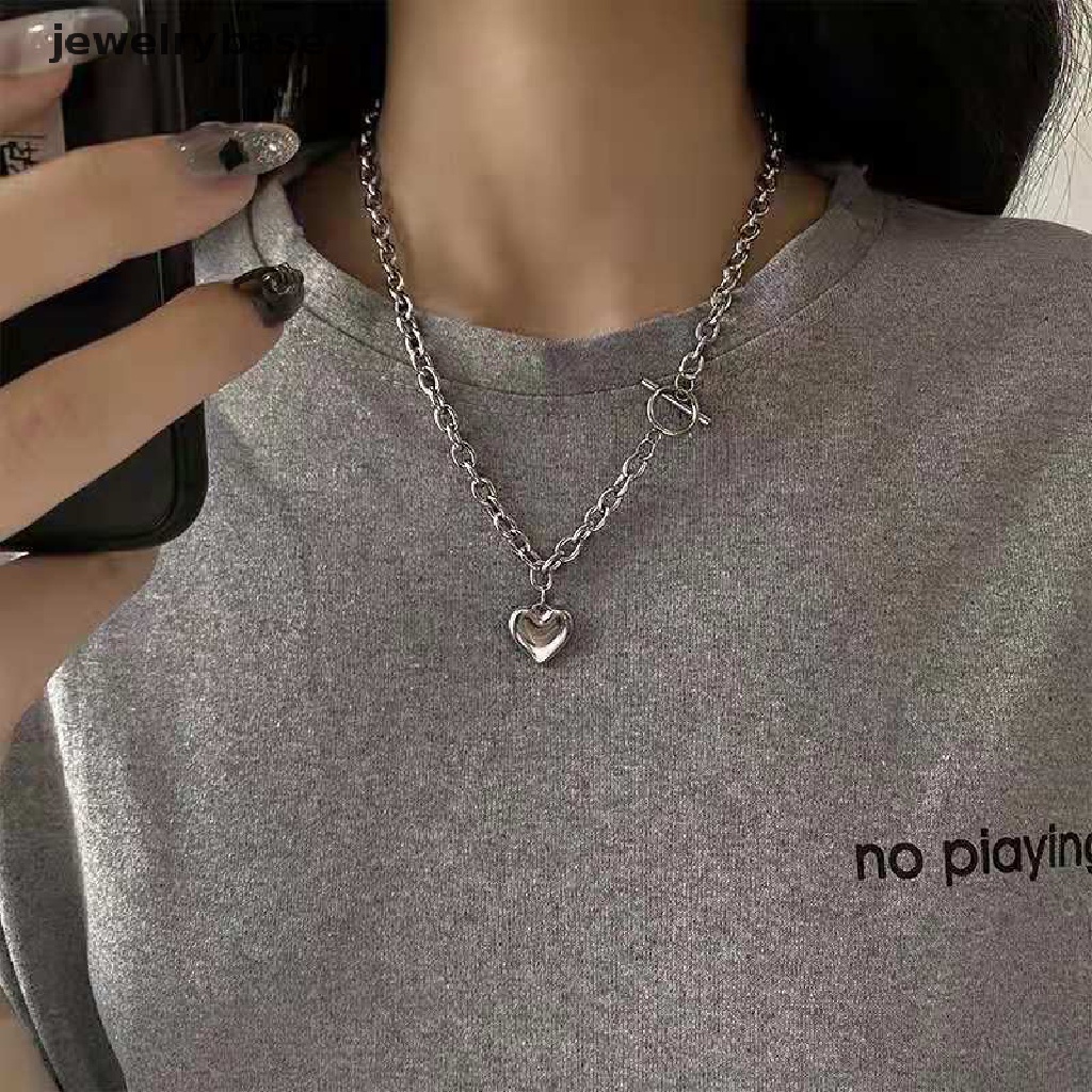 [jewelrybase] Desain Baru Fashion Hati Tergantung Untuk Wanita Pesona Rantai Kalung choker Baja Titanium hip hop Kalung Butik