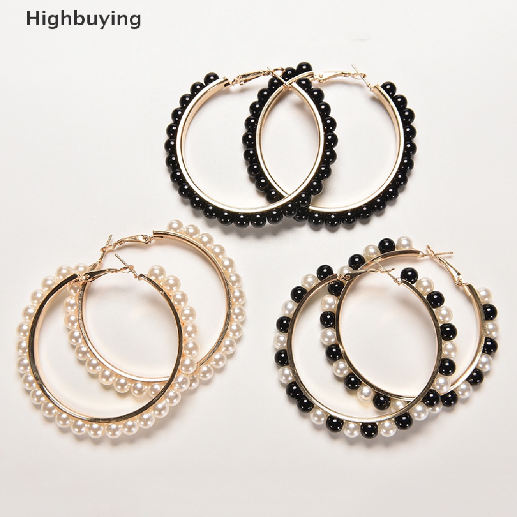 Hbid Wanita Fashion Faux Pearl Earings Chic Beads Lapis Emas Ear Hoop Lingkaran Anting Glory