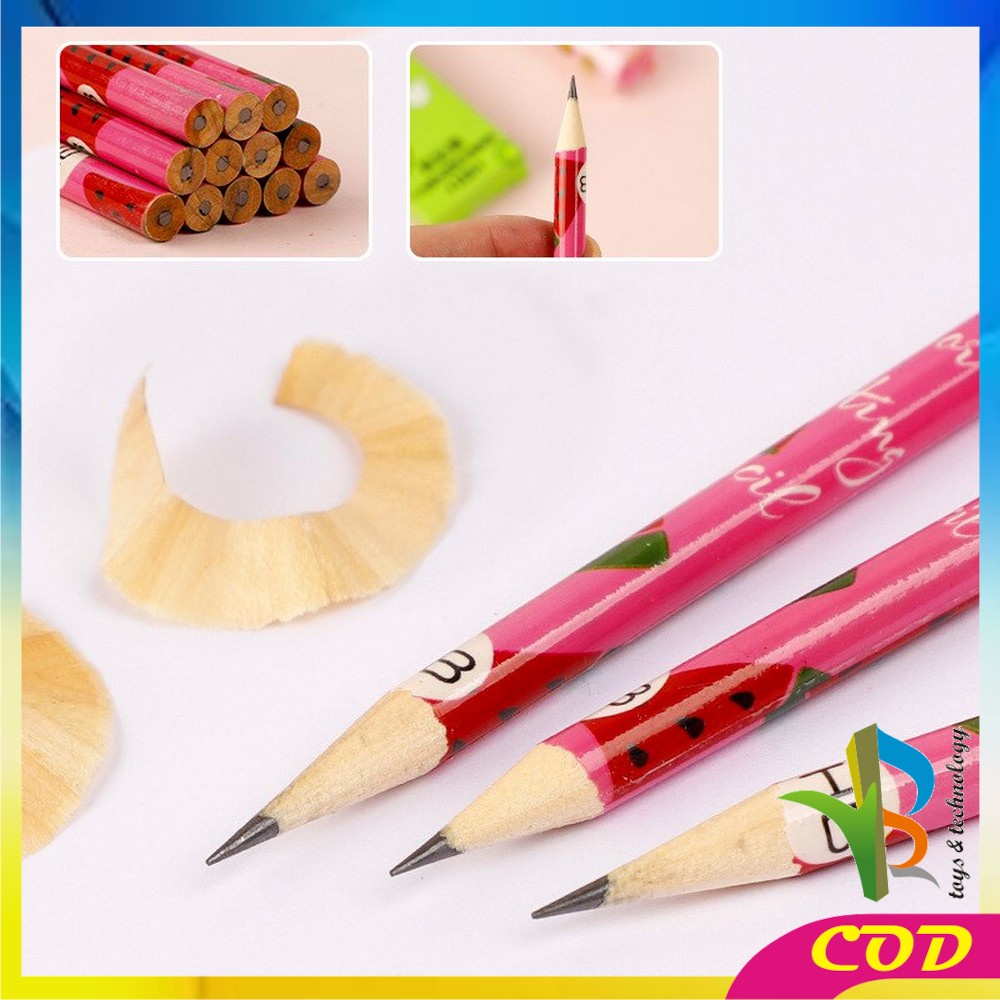 RB-A49 Pensil Kayu Set 12IN1 Motif Buah Dengan Penghapus Praktis / Pensil 12pcs Alat Tulis Sekolah Pencil Fruits With Eraser Import