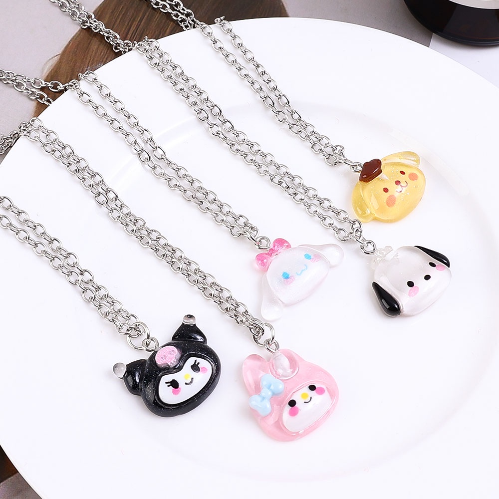 Kartun Liontin Kalung Pasangan Kalung Rantai Tulang Selangka Yang Manis Populer Perhiasan Aksesoris Hewan Kecil Yang Lucu Kalung Elegan Sanrio Kuromi Melody Pacha Dog Choker Necklace